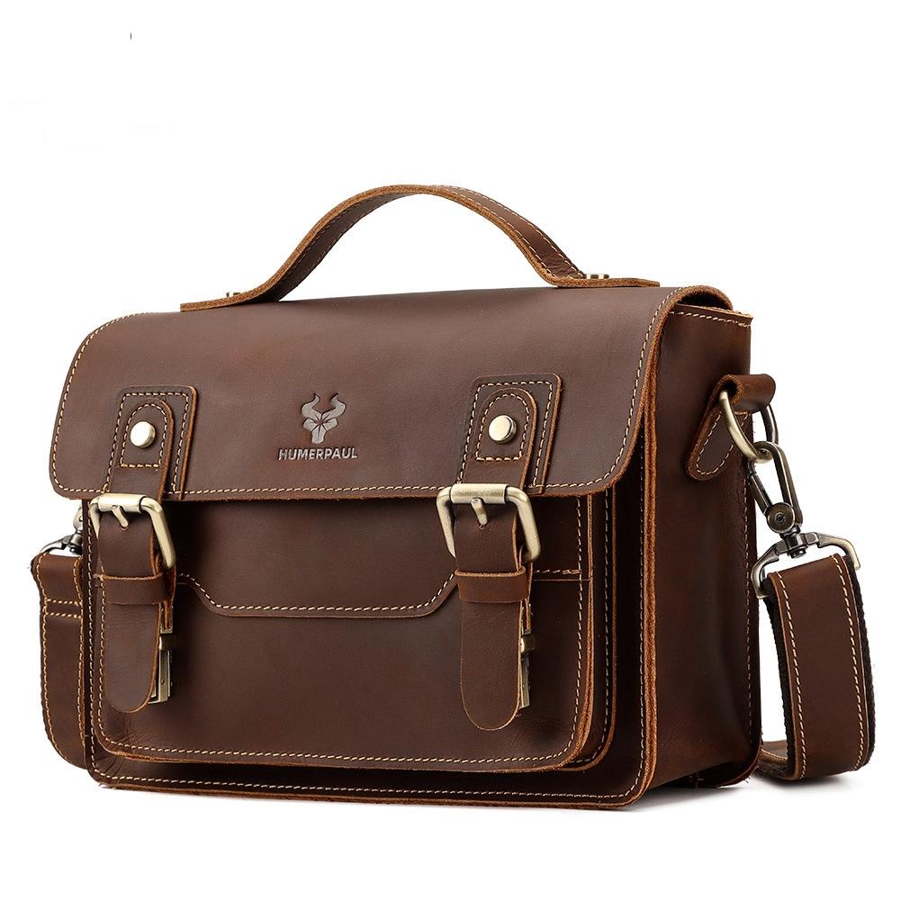 Retro Leather Men Crossbody Bag Small Square - Coffee