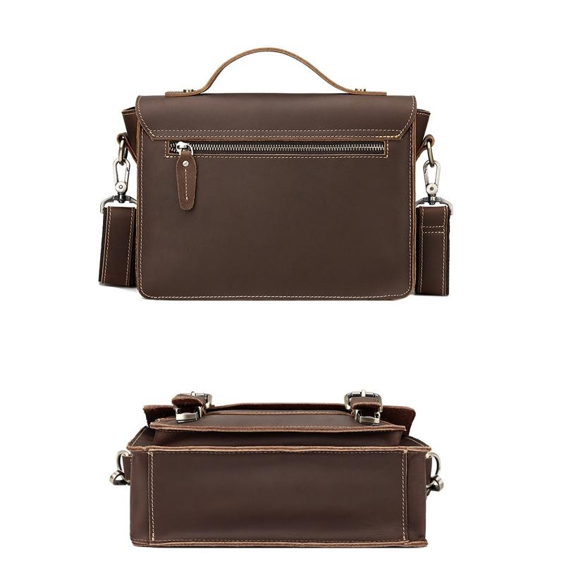 Retro Leather Men Crossbody Bag Small Square - Coffee