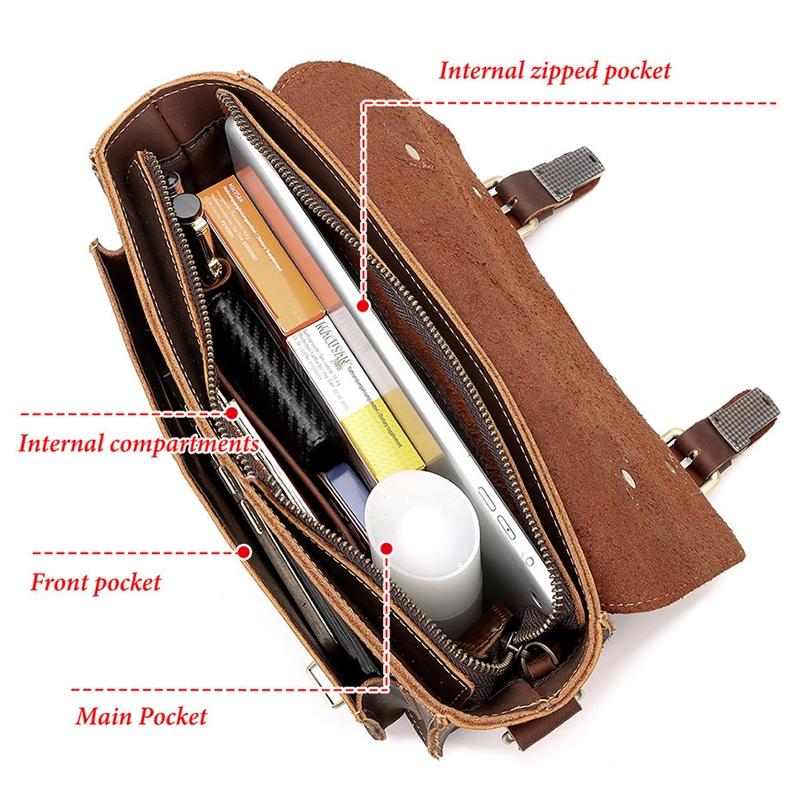 Retro Leather Men Crossbody Bag Small Square - Coffee