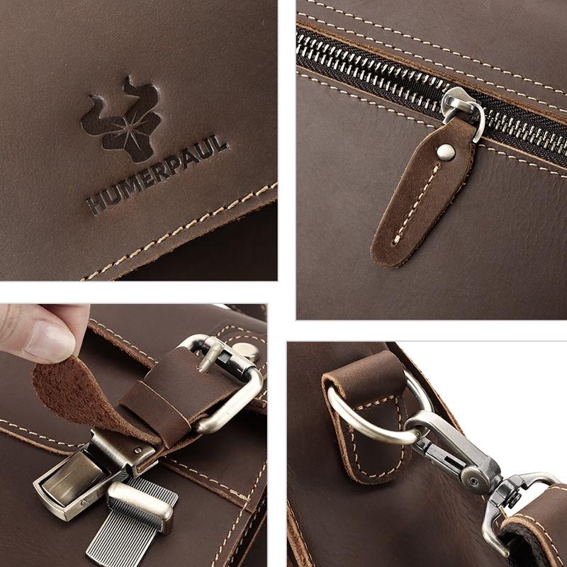 Retro Leather Men Crossbody Bag Small Square - Coffee