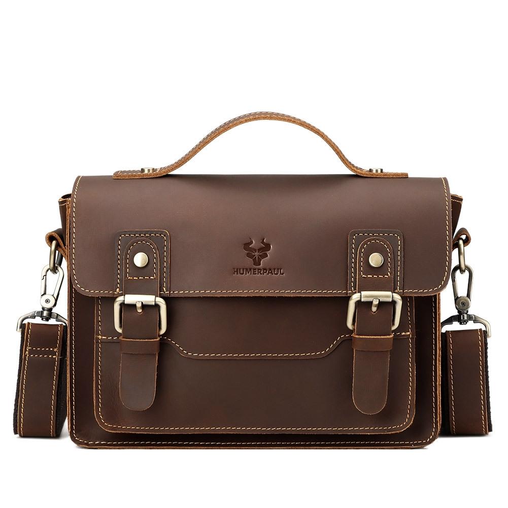 Retro Leather Men Crossbody Bag Small Square - Coffee