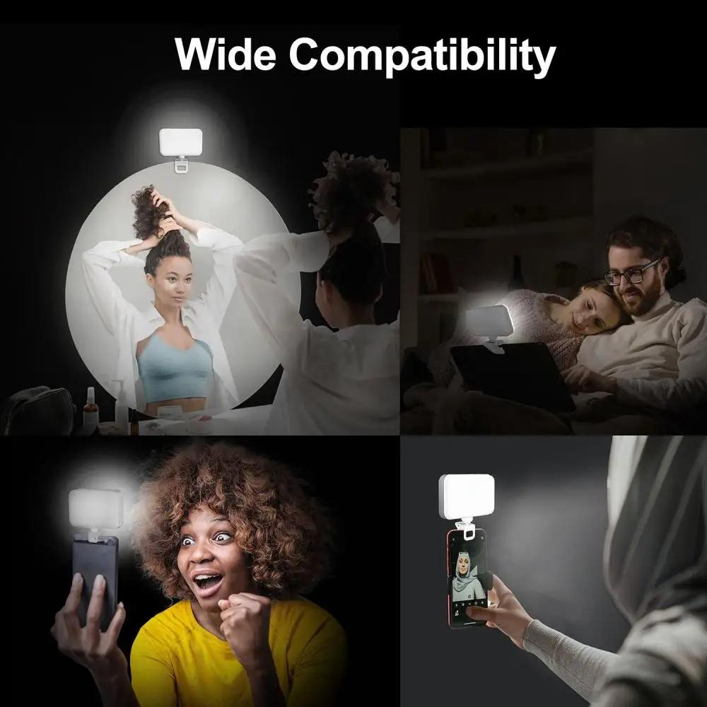 Rechargeable Clip-on Selfie Light with 66 Leds - 3 Modes for Phone Laptop Tablet - Black - Black