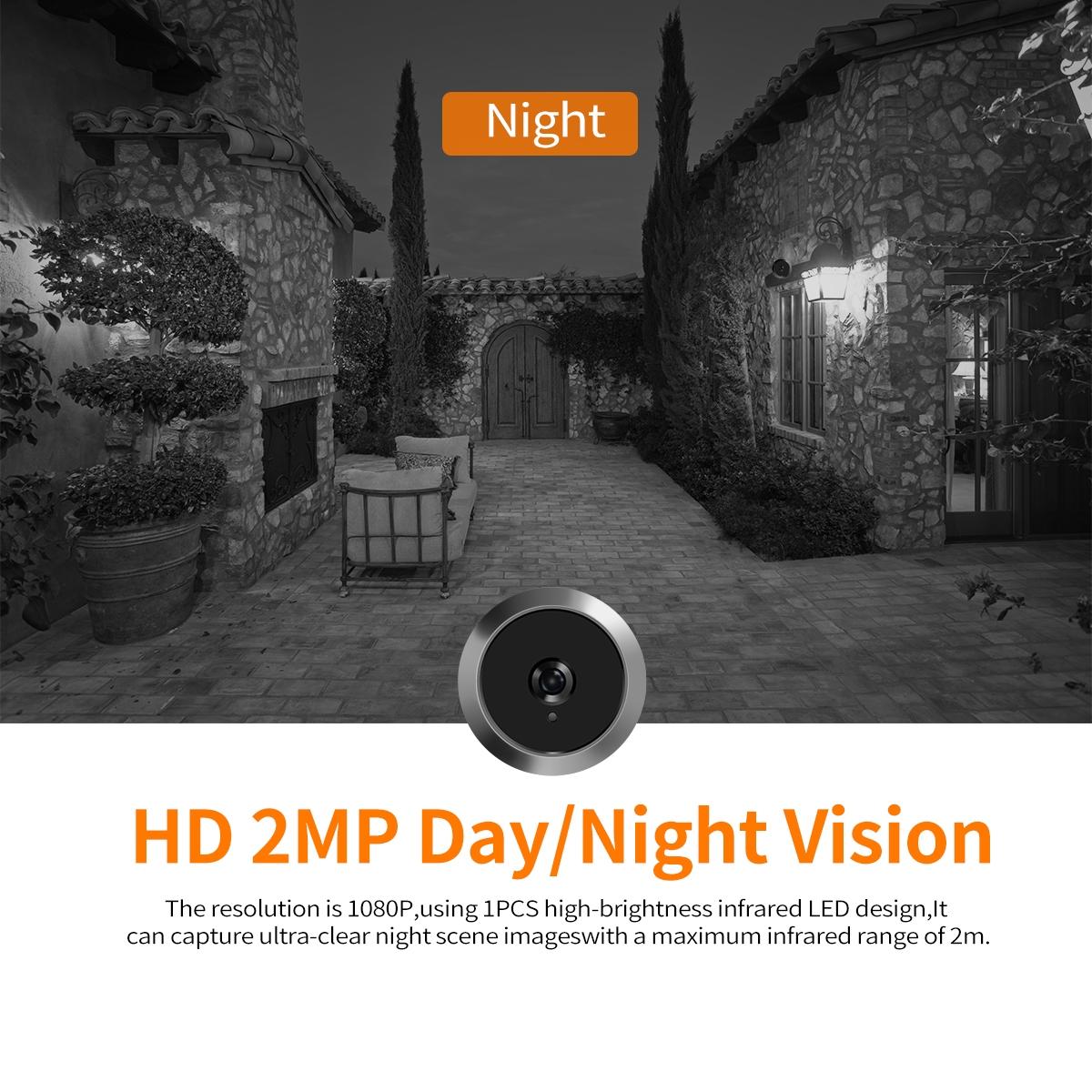 1080P Smart Digital Door Viewer With Night Vision - 3.97 Inch Wide Angle - Grey
