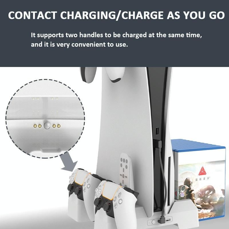 Ps5 Dual-seat Charging & Cooling Base Rack with Storage - Compact Design - Black