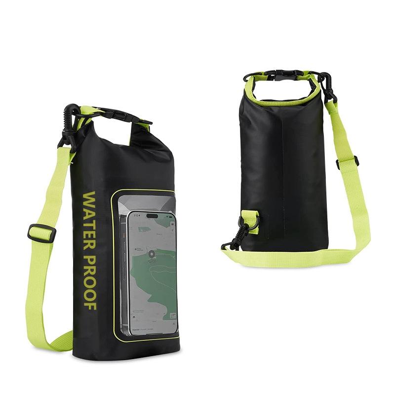 2 In 1 Waterproof Crossbody Phone Bag For Outdoor Cycling Swimming 2L Capacity - Black Green - 2L