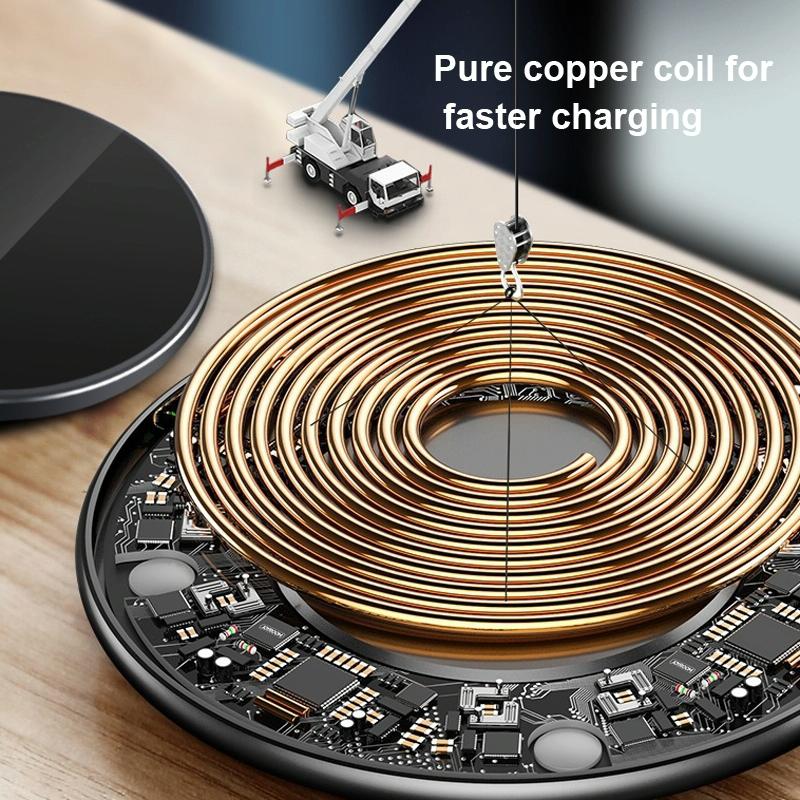15W Round Wireless Charger Fast Charge - Silver + White Surface