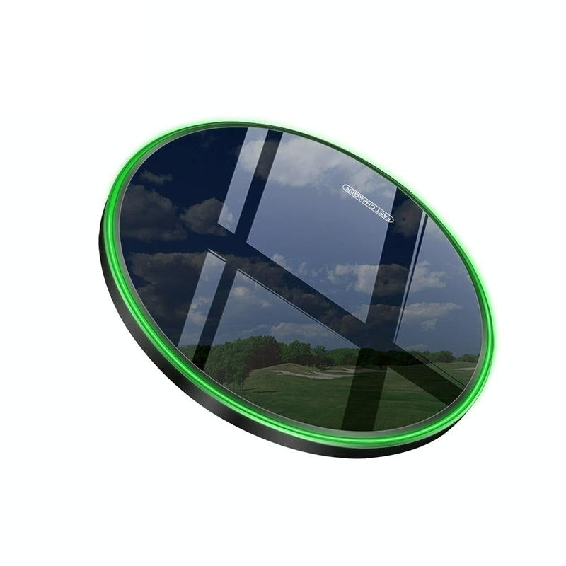 15W Round Wireless Charger Fast Charge - Silver + White Surface