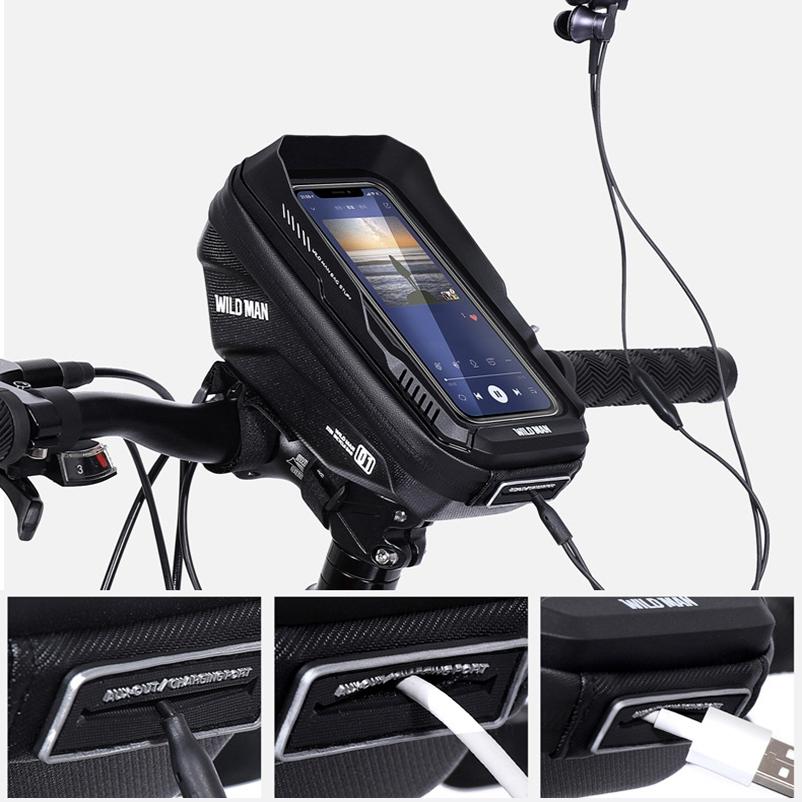 1L Hard Shell Bike Handlebar Bag With Touch Screen - Solar Pattern