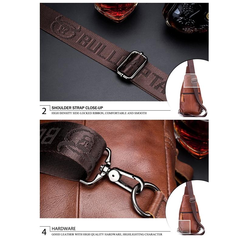 Soft Cowhide Chest Bag For Men Outdoor Casual - Red Brown