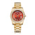 Men Quartz Watch With Diamond-Encrusted Roman Numeral Dial - Gold Shell Red Dial