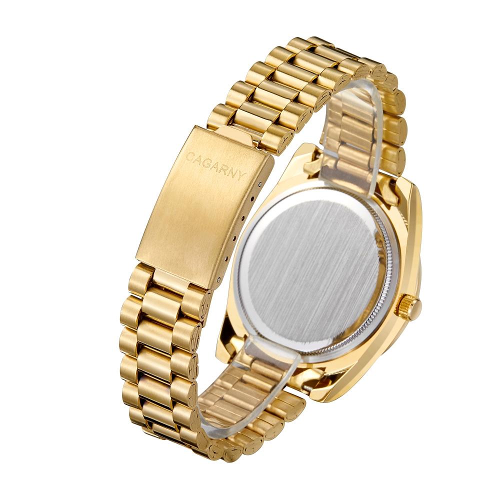 Men Quartz Watch With Diamond-Encrusted Roman Numeral Dial - Gold Shell Red Dial