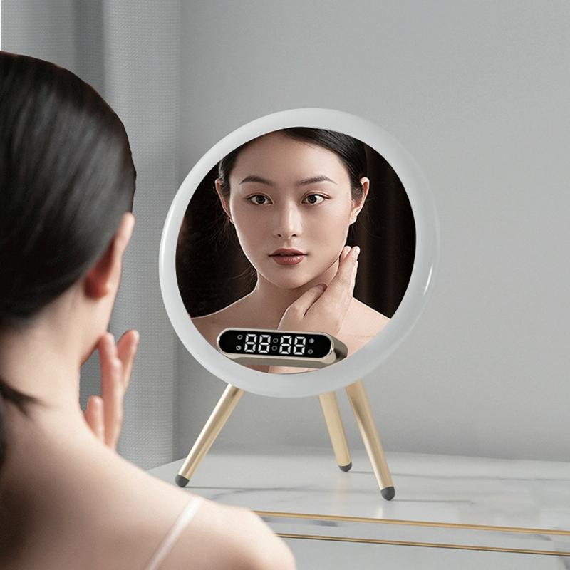 Q6 Smart Clock Display Bluetooth Speaker Fill Light Makeup Mirror With Wireless Charger Blue