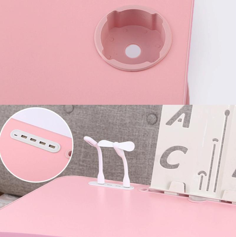 Portable Folding Desk with Fan & Lamp - Compact Design - Teenage Pink