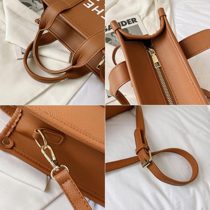 Stylish Pu Leather Crossbody Tote For Women - Small Khaki