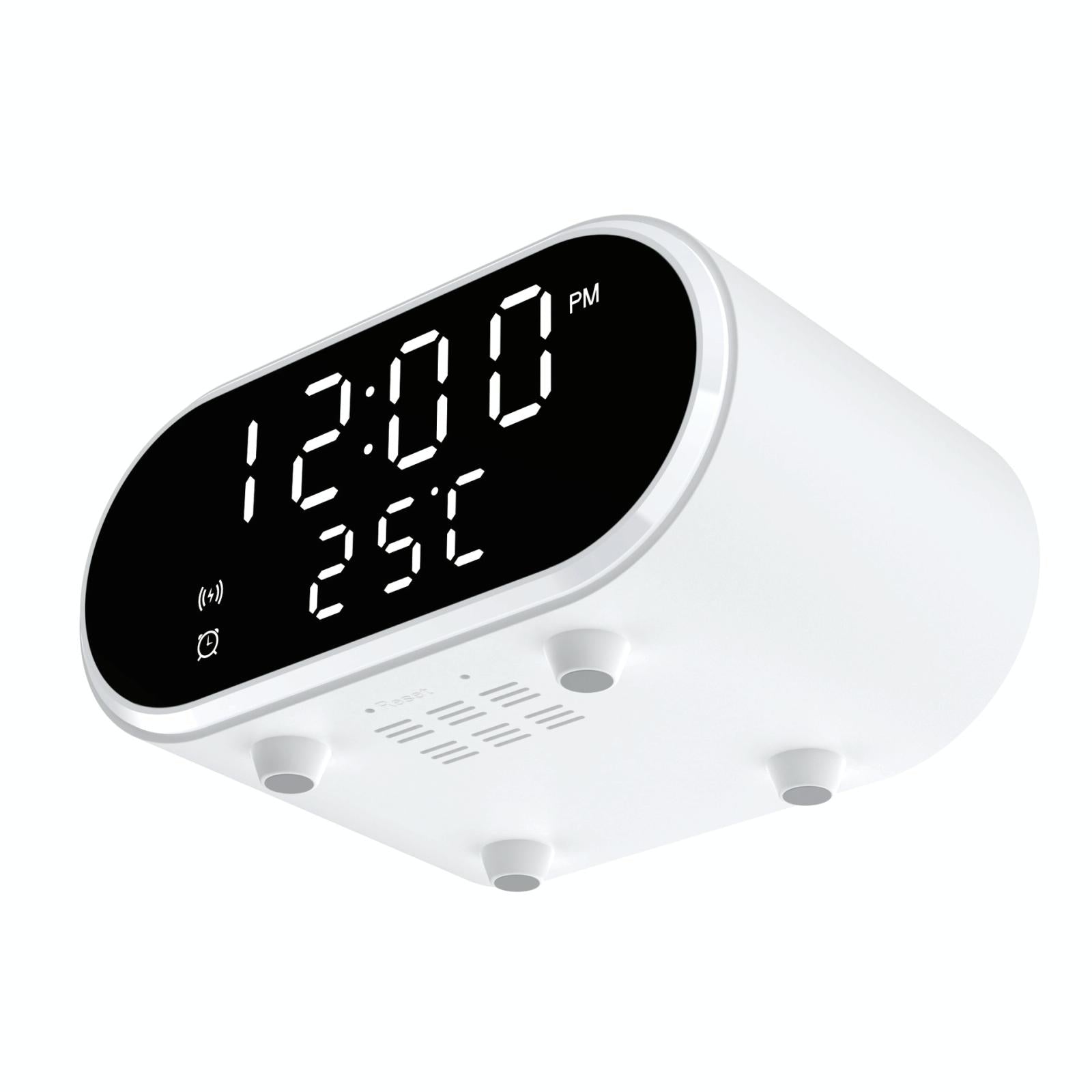 15W Wireless Charger With Mirror & Clock - White