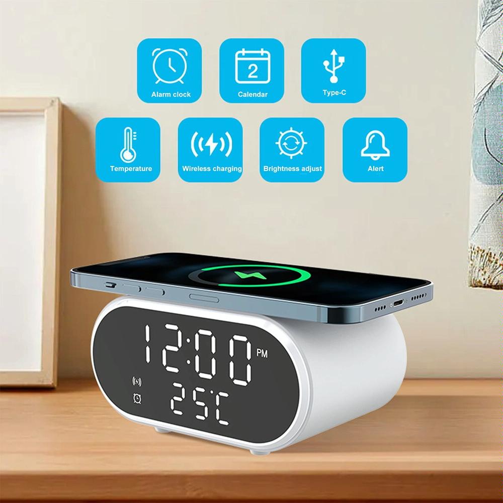 15W Wireless Charger With Mirror & Clock - White