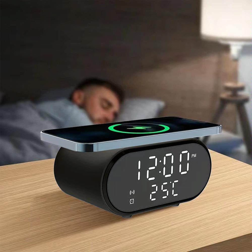 15W Wireless Charger With Mirror & Clock - White