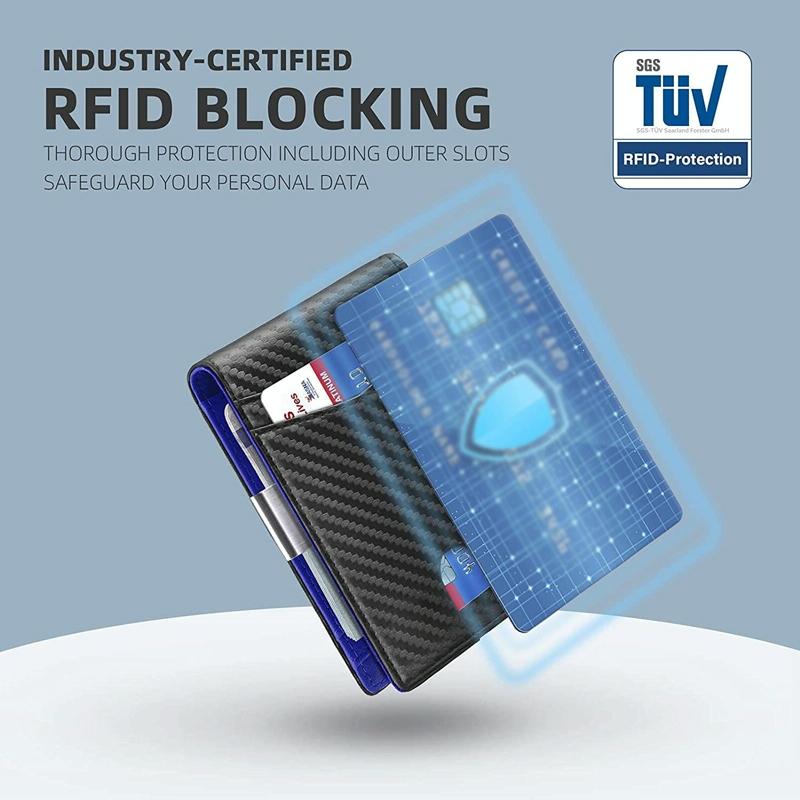 Rfid-protected Leather Credit Card Wallet - Secure & Stylish - Carbon Fiber Black Orange Inside