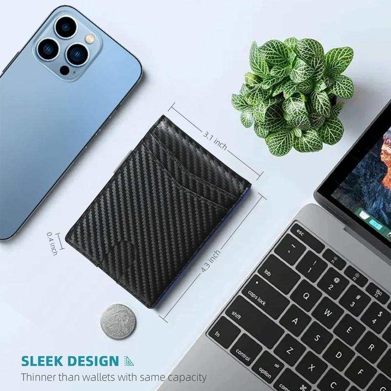 Rfid-protected Leather Credit Card Wallet - Secure & Stylish - Carbon Fiber Black Orange Inside