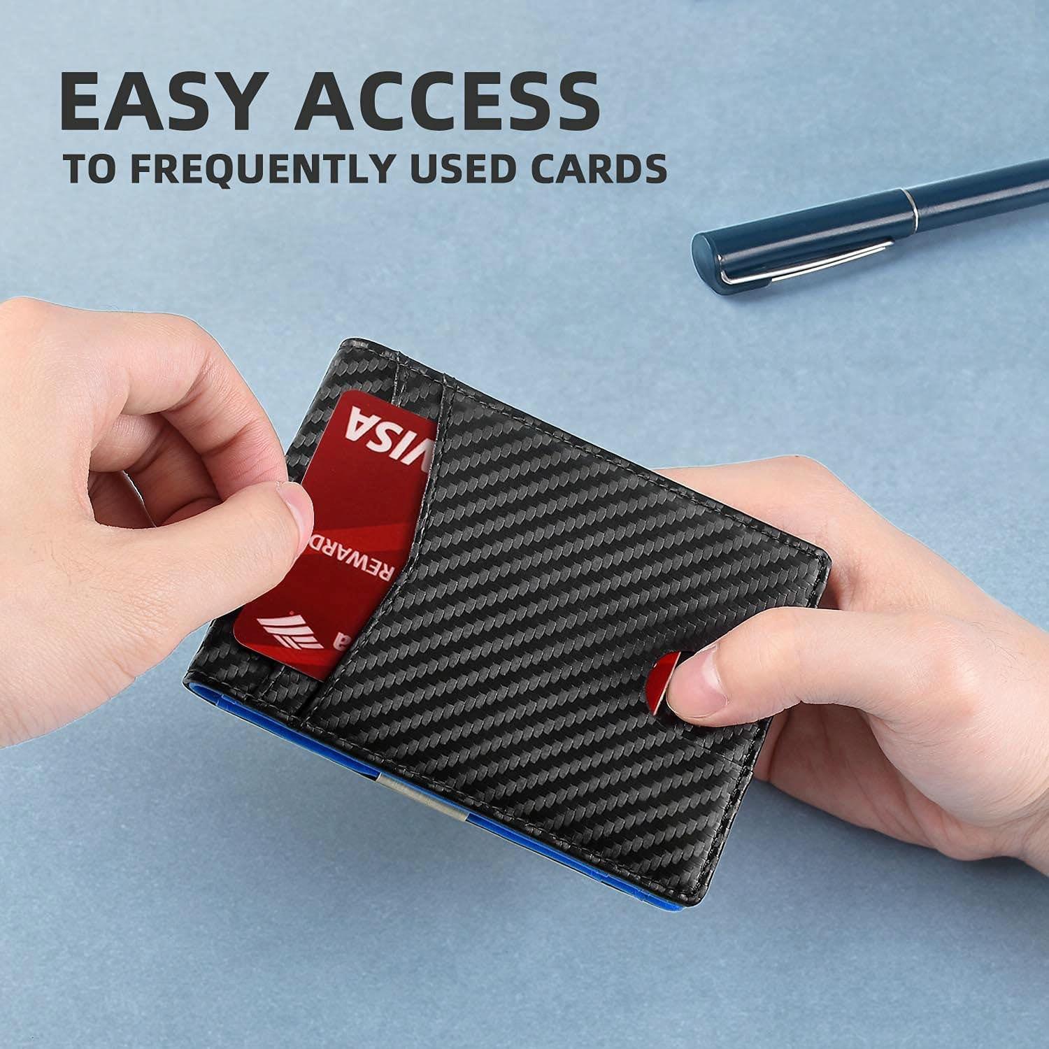 Rfid-protected Leather Credit Card Wallet - Secure & Stylish - Carbon Fiber Black Orange Inside