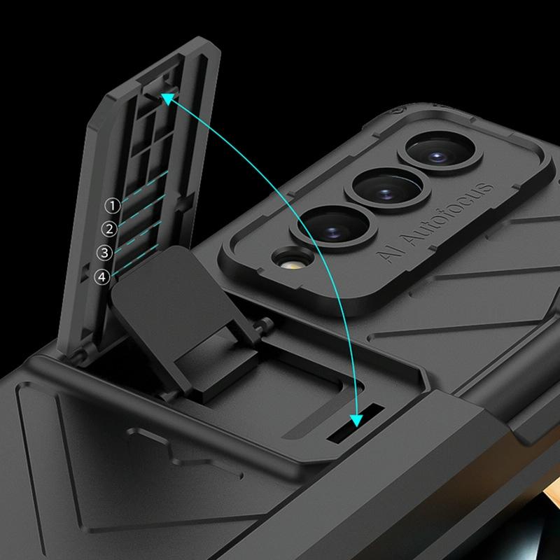 For Samsung Galaxy Z Fold4 5G Magnetic Armor Case With Push Pen - Silver