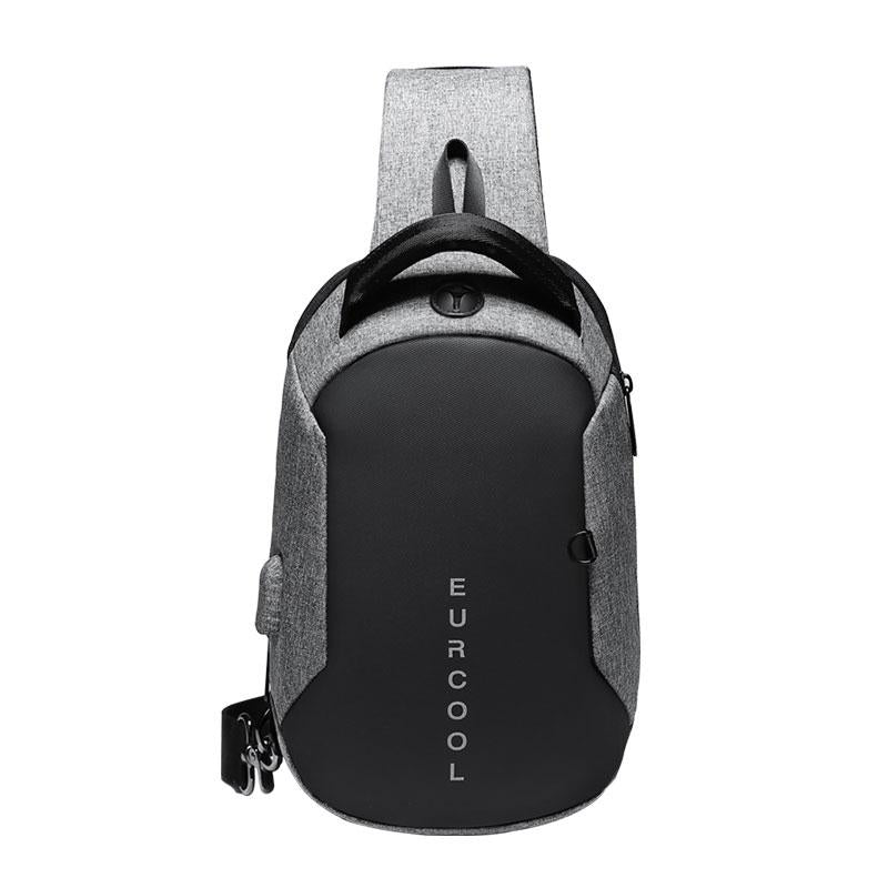 Water Repellent Multi Function Chest Bag With Usb Port Size S Gray