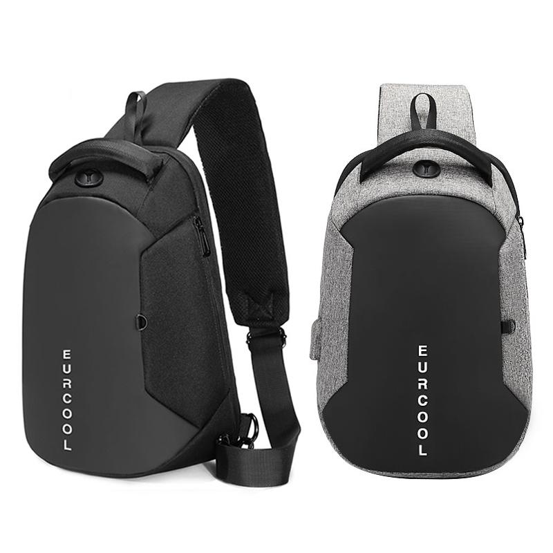 Water Repellent Multi Function Chest Bag With Usb Port Size S Gray