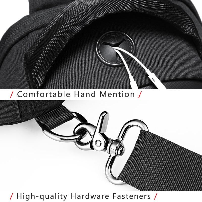 Water Repellent Multi Function Chest Bag With Usb Port Size S Gray