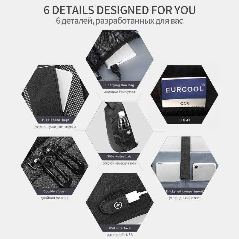 Water Repellent Multi Function Chest Bag With Usb Port Size S Gray