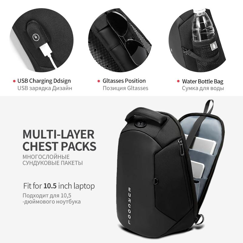 Water Repellent Multi Function Chest Bag With Usb Port Size S Gray