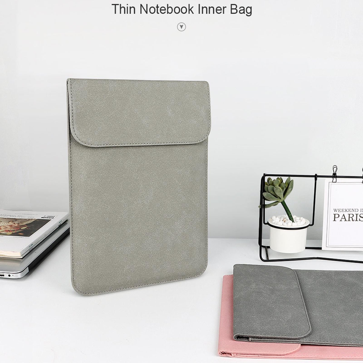 11.6-12.5 Inch Ultra-thin Notebook Liner Bag with Small Bag - Pu02 - Light Grey