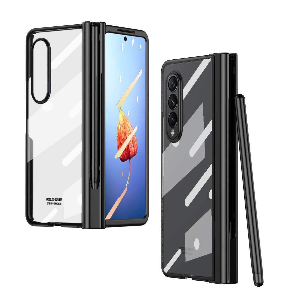For Samsung Galaxy Z Fold4 5G Full Body Phone Case with Integrated Hinge and Pen Slot - Black