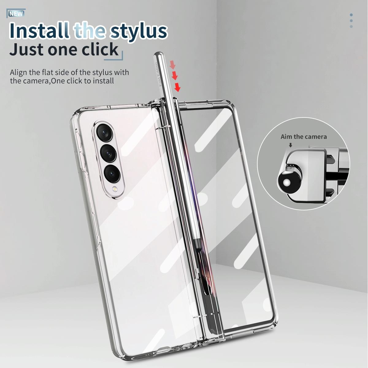 For Samsung Galaxy Z Fold4 5G Full Body Phone Case with Integrated Hinge and Pen Slot - Black