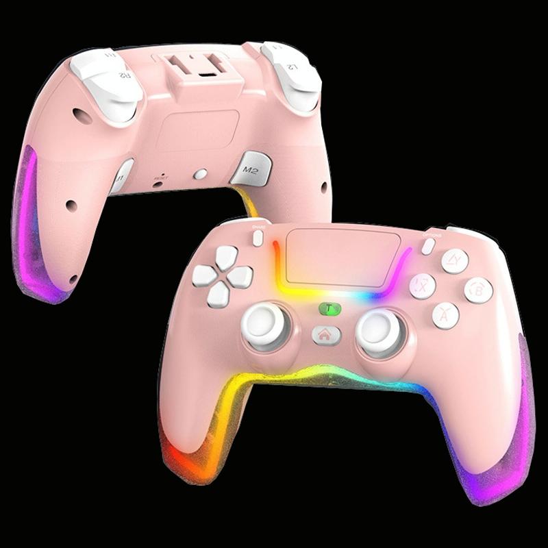 Wireless Bluetooth Grip For Ps4 With Dazzling Colour Light - Pink