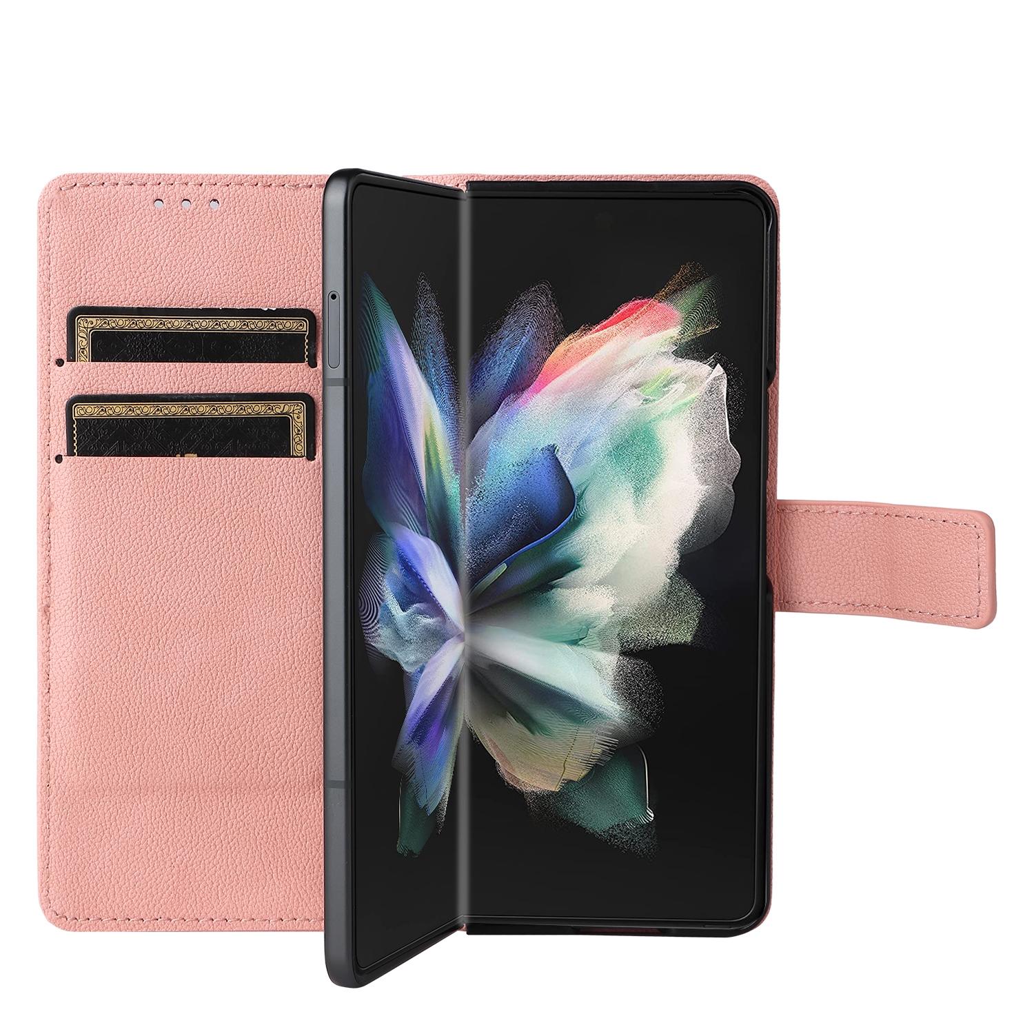 For Samsung Galaxy Z Fold4 5G Leather Flip Case With Pen Slot - Pink