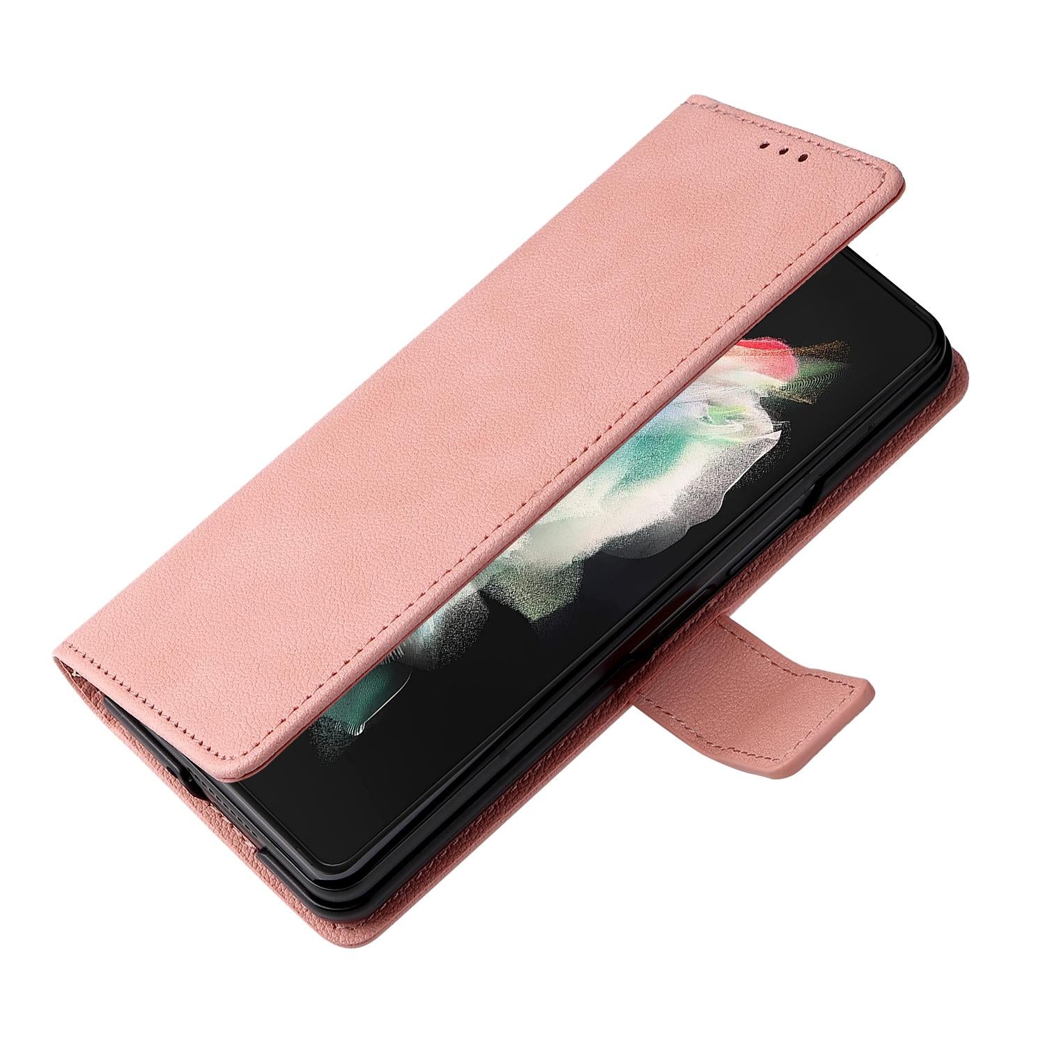 For Samsung Galaxy Z Fold4 5G Leather Flip Case With Pen Slot - Pink