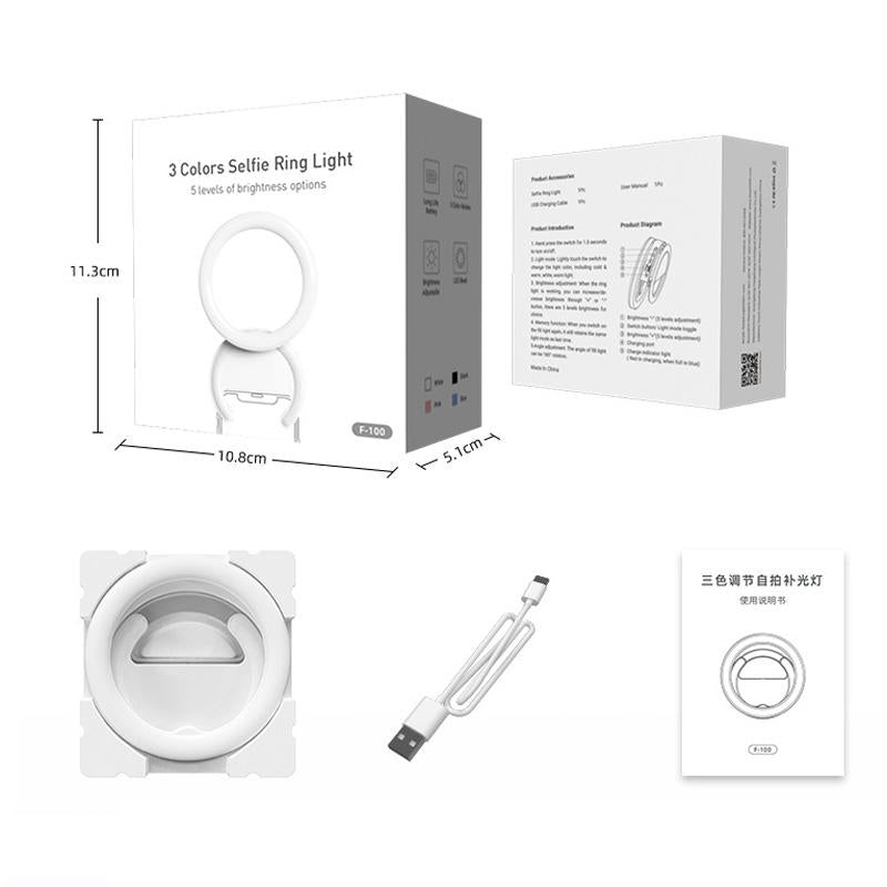 Clip-on Half-ring Fill Light for 10cm Mobile Phones - White