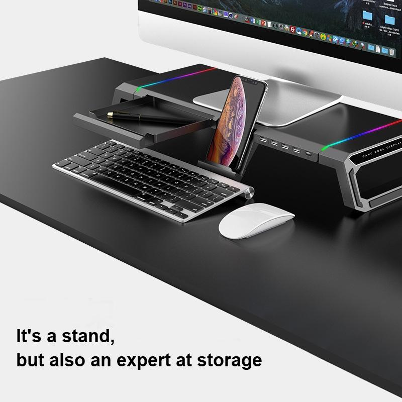 Foldable Laptop Stand with Rgb Lighting & Usb Expansion - Monitor Rack - Obsidian Black