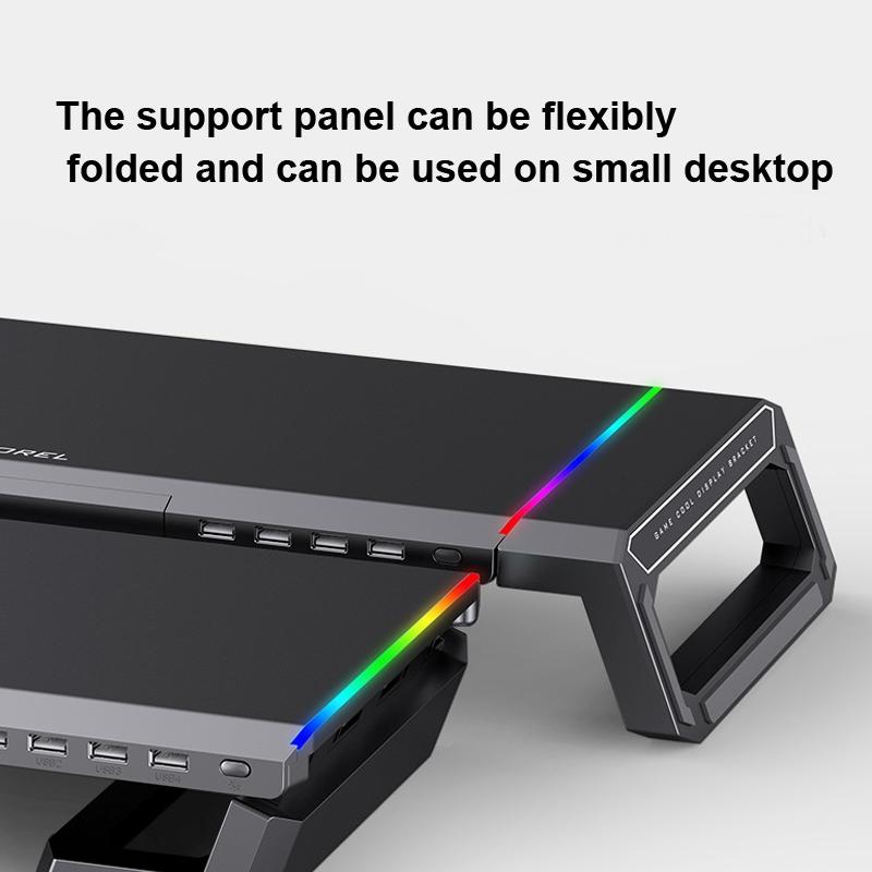 Foldable Laptop Stand with Rgb Lighting & Usb Expansion - Monitor Rack - Obsidian Black