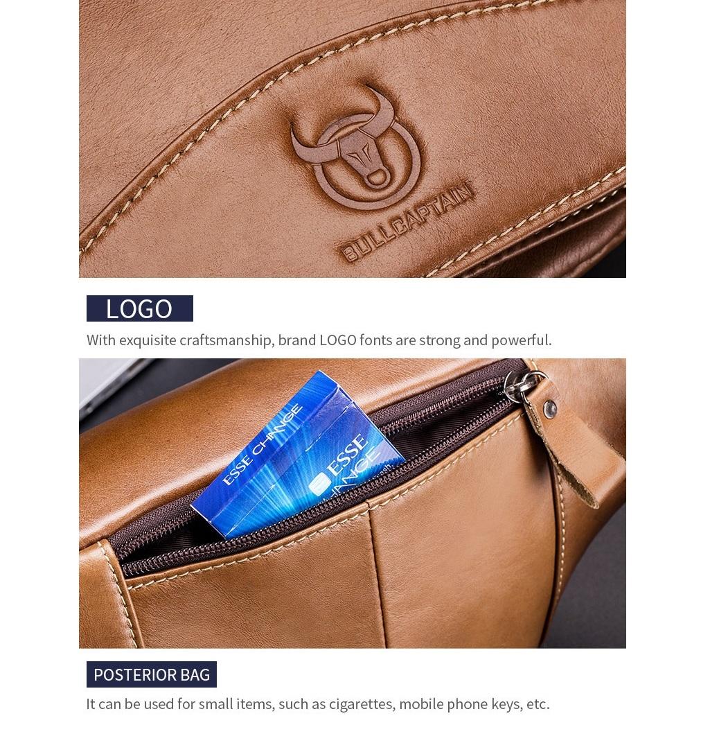 Large Capacity Cowhide Waist Bag For Men - Yellow Brown