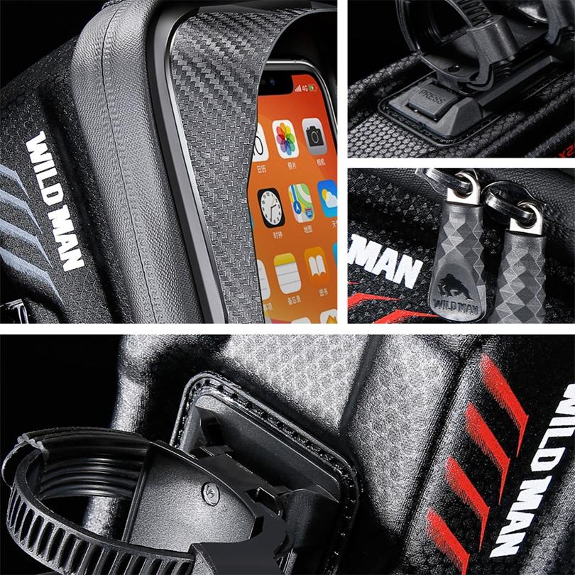 1L Waterproof Eva Hard Shell Bike Bag With Touch Function - Black