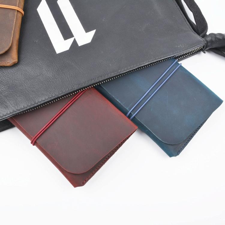 Retro Passport Wallet For Travel Crazy Horse Skin - Black