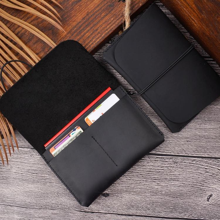 Retro Passport Wallet For Travel Crazy Horse Skin - Black