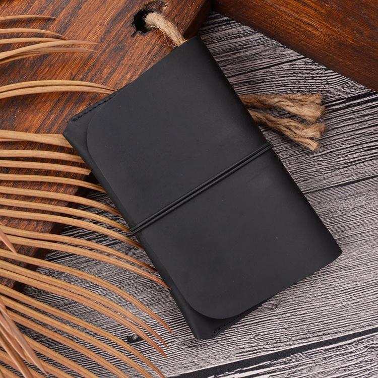 Retro Passport Wallet For Travel Crazy Horse Skin - Black