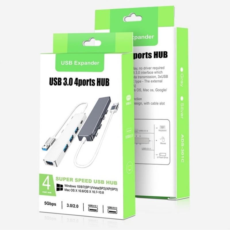 Usb 3.0 Type-C + 4-Port Hub For Laptop Expansion - Silver