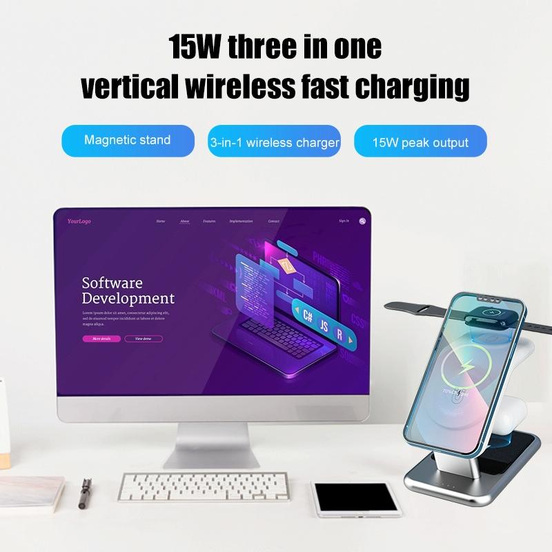 15W 3 In 1 Magnetic Wireless Charger - Black