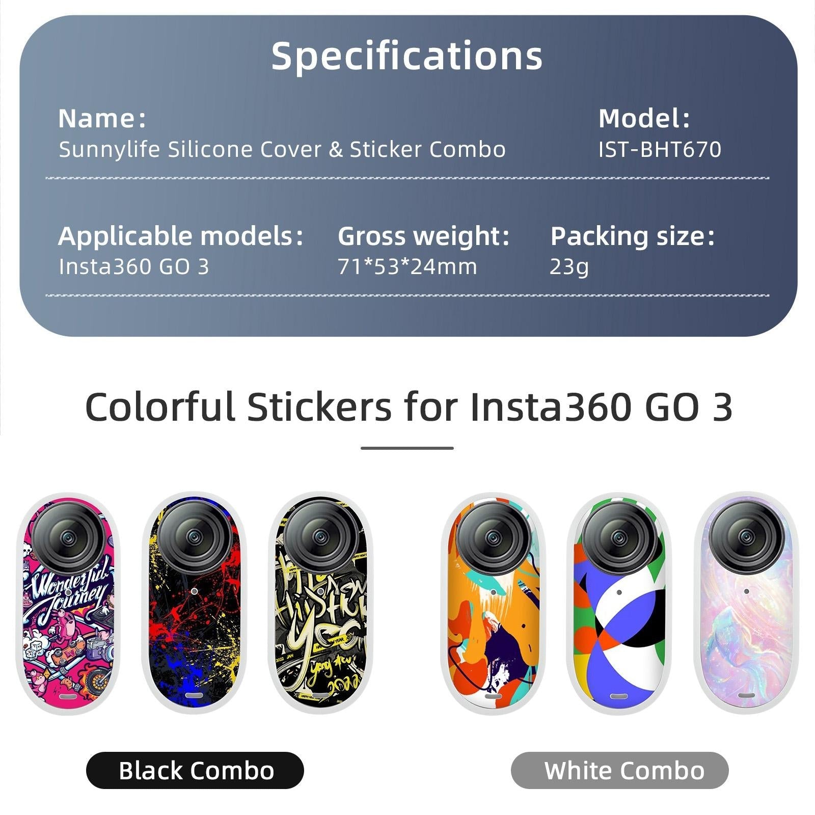 Insta360 Go 3 Silicone Case with Cooling Skin and Neck Strap - Black