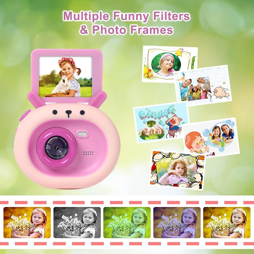 180-degree Flip-screen Cartoon Digital Camera with Stand 2.4-inch 1080p Hd - Dark Green