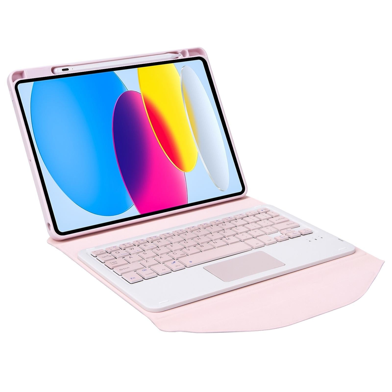 Bluetooth Keyboard Leather Tablet Case With Pen Slot And Touchpad - Pink