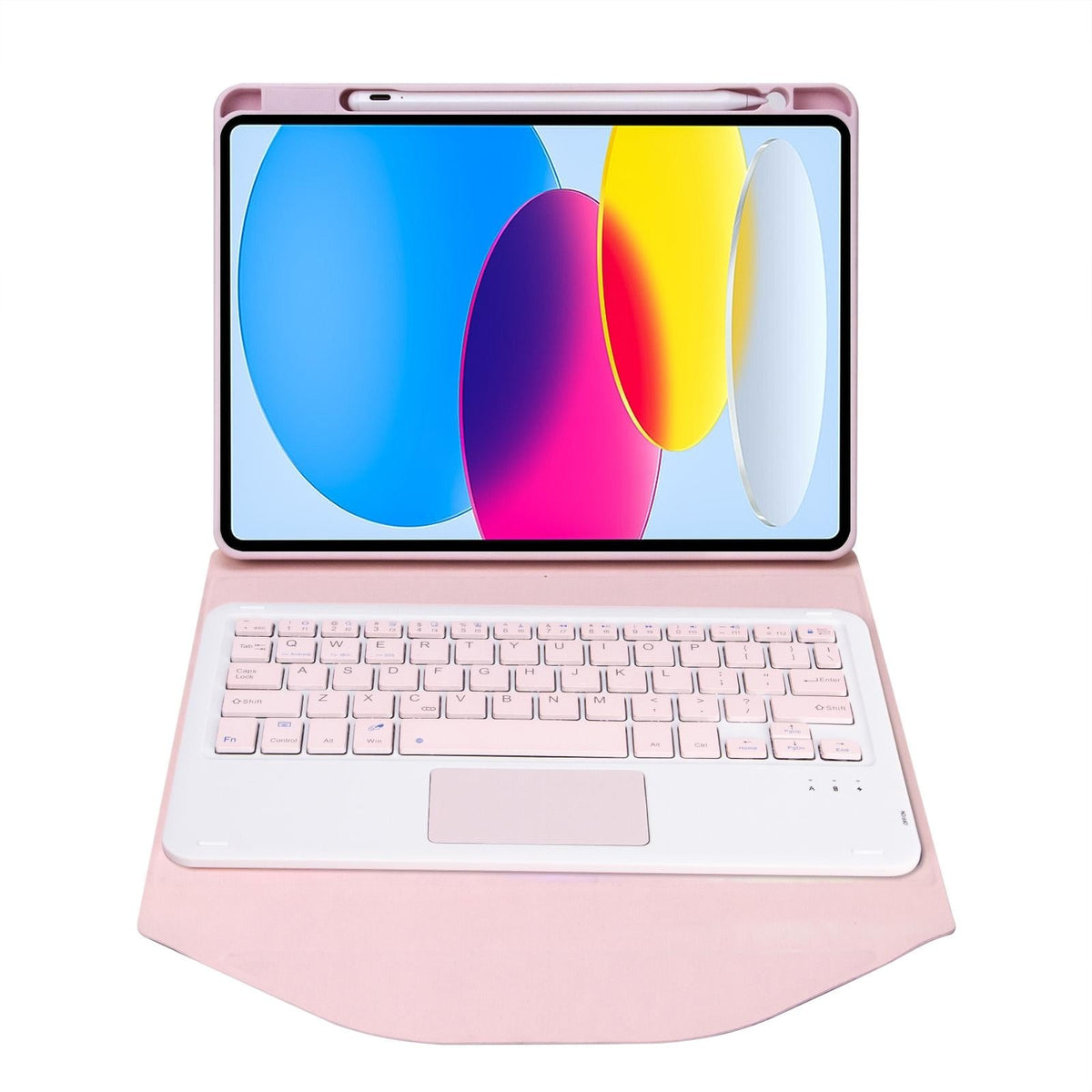 Bluetooth Keyboard Leather Tablet Case With Pen Slot And Touchpad - Pink